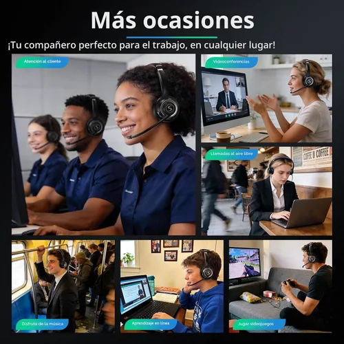Vista 8 de Auriculares inalámbricos con micrófono para trabajo, auriculares de Negro