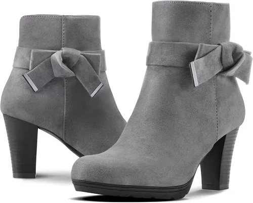 Vista 3 de mysoft Botines para mujer con tacón, tacón grueso apilado, cremallera al tobillo para mujer