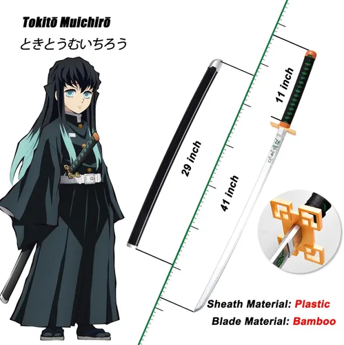 Vista 3 de Demon Slayer - Espada de anime – 41 pulgadas – Estilos Zenitsu & Tanjirou y Rengoku – con cinturón