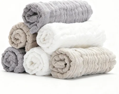 Vista 9 de Toallitas de muselina orgánicas para bebé, paquete de 6, toalla de baño y cara de 12x12 pulgadas, extra absorbente y suave, para bebés recién Azul