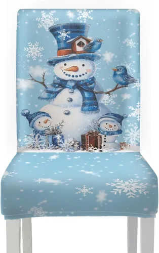 Vista 2 de Rnyleeg Fundas de silla de Navidad para sala de estar, diseño de muñeco de nieve azul, estampado de pájaros, fundas para sillas de comedor, 1