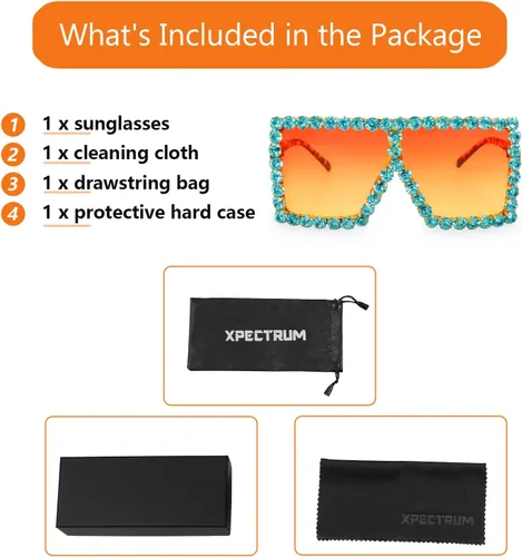 Vista 5 de Xpectrum Gafas de sol de cristal brillantes cuadradas extra grandes con diamantes de imitación