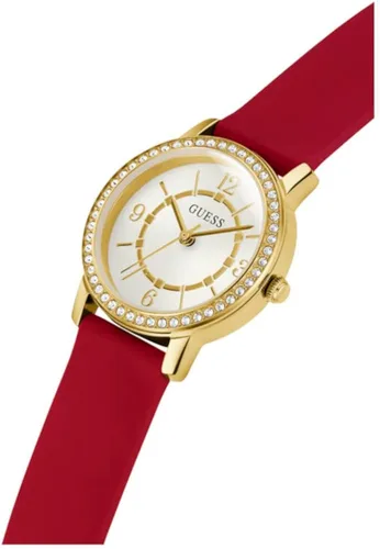 Vista 6 de GUESS Reloj para mujer de 0.984in, correa roja, esfera blanca, caja dorada, Rojo