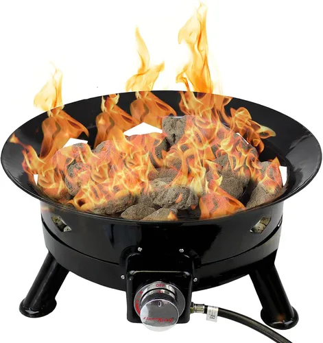 Vista 16 de Flame King Fogata de propano sin humo, cuenco de fuego portátil de 19 pulgadas, 58 K BTU con autoencendedor, cubierta y correas de transporte