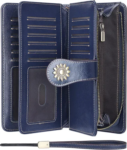 Vista 3 de Lavemi - Cartera de piel con bloqueo RFID para mujer de gran capacidad para llevarla a la muñeca