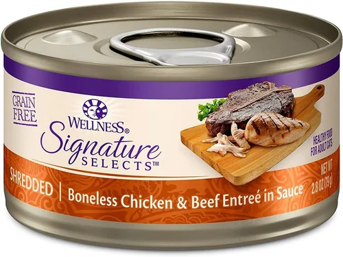 Vista 2 de Wellness Signature - Variedad de alimentos húmedos para gatos, sin granos, paquete de 4 sabores (12 latas) con tapa: pollo, hígado, salmón y pavo
