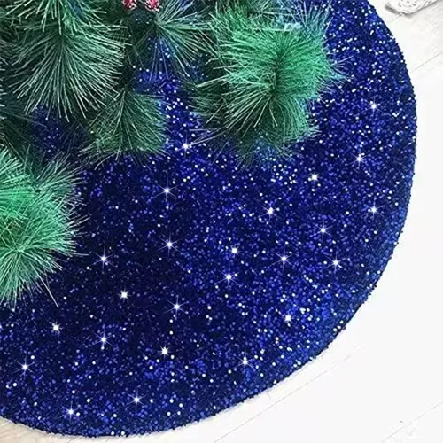 Vista 12 de Faldas de árbol moradas de Navidad de 21 pulgadas, faldas de árbol de lentejuelas con purpurina, decoración de tela de terciopelo, falda de árbol