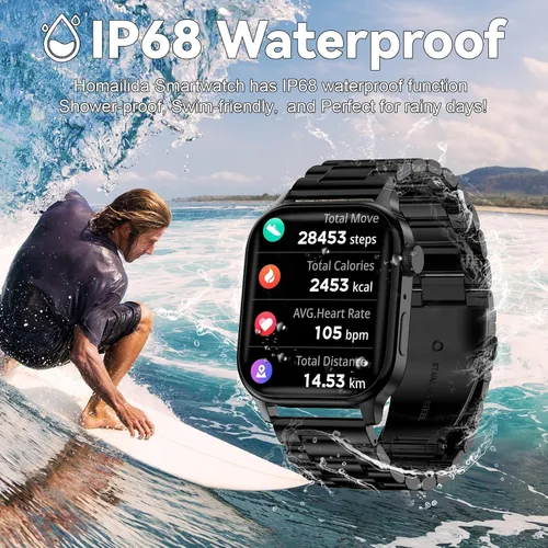 Vista 6 de Reloj inteligente para hombres con respuesta/hacer llamadas, pantalla HD de 1.85 pulgadas, reloj rastreador de fitness con resistente al agua, 100
