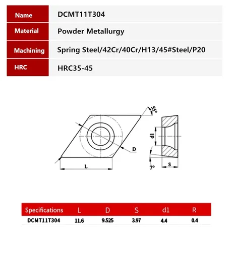Vista 3 de 10pcs DCMT11T304 Torno CNC Inexable Fresado de Carburo Sólido Inserto de Torneado para el Acabado de Acero y Otros Metales (DCMT11T304 LF6018)