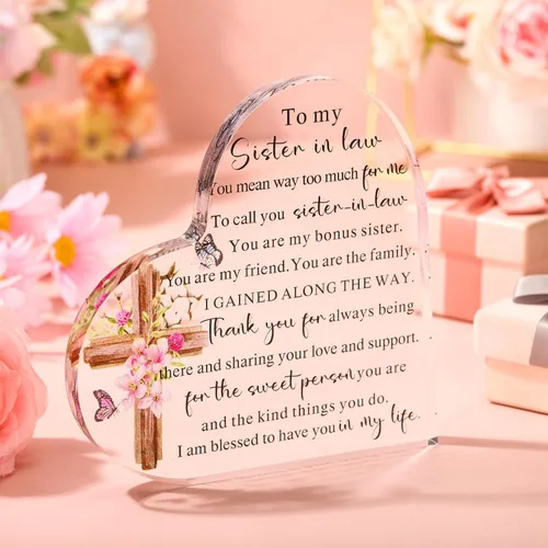Vista 2 de Chunful Placa de recuerdo de corazón de acrílico para hermanas, decoración de escritorio de cumpleaños, regalo de Acción de Gracias, Navidad