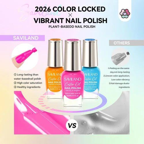 Vista 4 de SAVILAND Juego de esmaltes de uñas: kit de esmalte de uñas de secado rápido rosa brillante, amarillo y rojo, con purpurina, 24 colores, esmalte