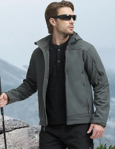 Vista 5 de FREE SOLDIER Chaqueta de senderismo Softshell para hombre, impermeable, con capucha, táctica, cazadora
