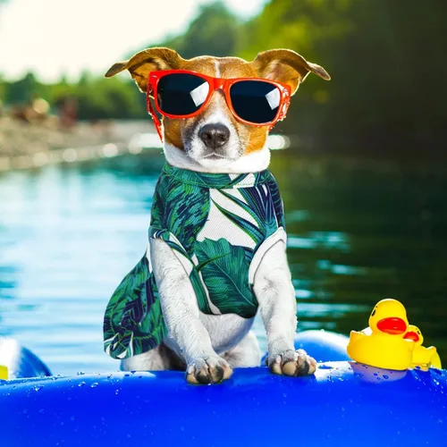 Vista 6 de LEIFIDE 8 piezas de vestidos de verano para perros hawaianos, diseño floral de flamenco, frutas, faldas para mascotas, vestidos de princesa hawaiana