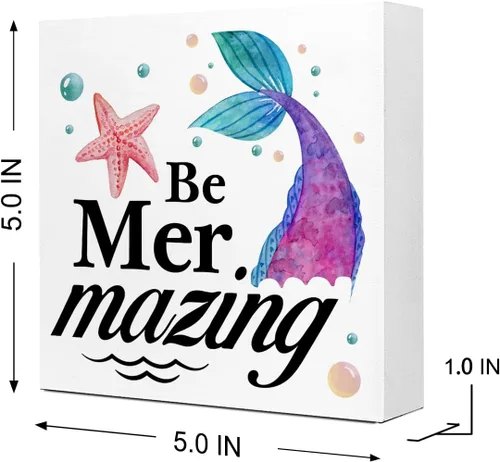 Vista 2 de Sunmer Mermazing - Cartel de madera de sirena divertido – Letrero rústico de madera de sirena para el hogar, sala de estar, escritorio de oficina