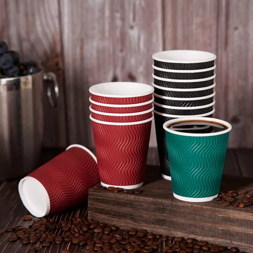 Vista 3 de MUCHII Tazas de café de papel aisladas de 10 onzas, 120 unidades, multicolor, desechables, diseño ondulado para bebidas calientes Multi