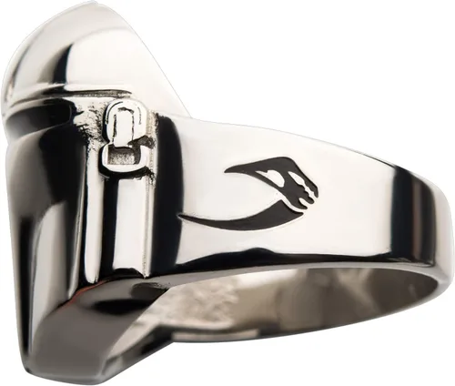 Vista 4 de Star Wars Jewelry - Anillo para casco Mandaloriano de acero inoxidable para hombre, color plateado, talla 11, Acero inoxidable, Sin piedras preciosas