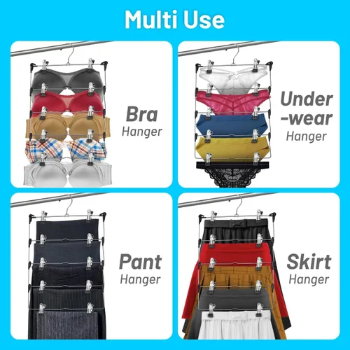 Vista 3 de DEILSY™ Perchas para falda de 5 niveles con clips (3 PK) Perchas para ahorrar espacio de pantalones Múltiples en una con clip Perchas para ropa