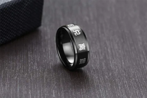 Vista 4 de Hisatan Anillo de equilibrio para hombre Tai Chi Yin Yang Bagua de acero inoxidable Taoísmo Zen Spirit Talismán banda giratoria