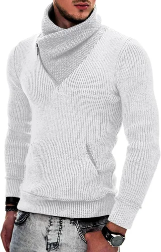 Vista 18 de COOFANDY - Suéteres de cuello chal para hombre de punto con cuello de tortuga, cuello alto, ajustado, con bolsillos Verde militar