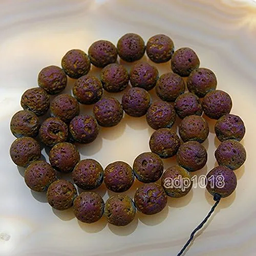 Vista 13 de Ad abalorio metálico titanio Rock Lava abalorio redondas de piedras preciosas 15", Oro metálico, 4mm Dorado metálico
