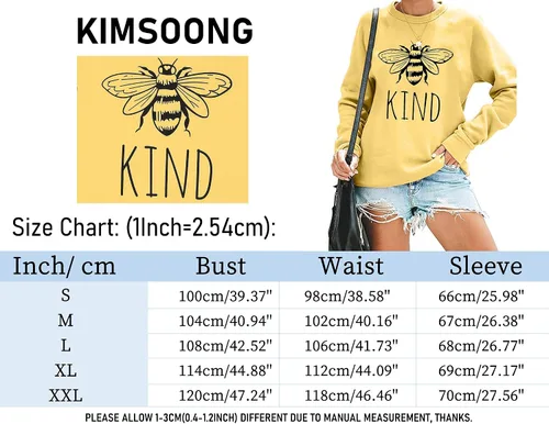 Vista 5 de KIMSOONG Bee Kind T Shirt Be kind Sweatshirt Women Funny Inspirational Lightweight Blouse
