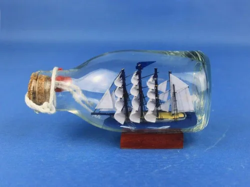 Vista 4 de Hampton Nautical Flying Cloud Ship en botella de vidrio, 5 pulgadas, color marrón