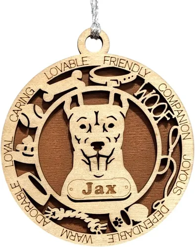 Vista 53 de Adorno de Navidad personalizado para perro Cavalier King Charles Spaniel, redondo de 3 pulgadas, madera cortada con láser de 2 capas, nombre y texto