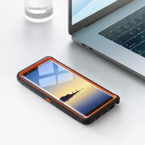Vista 6 de Funda WOGROO para Galaxy Note 8, funda protectora resistente a caídas y golpes de grado pesado y resistente para Samsung Galaxy Note 8, Negro+Naranja