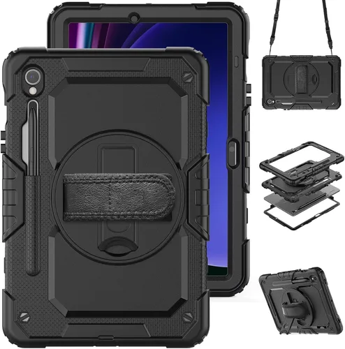 Vista 8 de Gylint Funda giratoria de 360° para Samsung Galaxy Tab S10 Lite / S10 FE / S9 FE 5G 10.9 pulgadas, funda con protector de pantalla, correa de mano