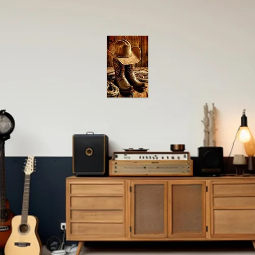 Vista 3 de SWQYLB Lienzo de vaquero occidental para pared, diseño vintage de sombrero y botas, impresiones de pintura de rodeo occidental, cueva para hombre