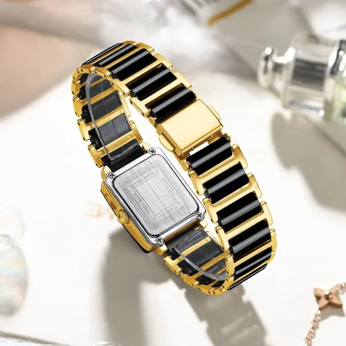 Vista 2 de Gosasa Relojes vintage para parejas hombres y mujeres, reloj de cuarzo a juego cuadrado de cerámica para él y para ella, conjunto de relojes de par