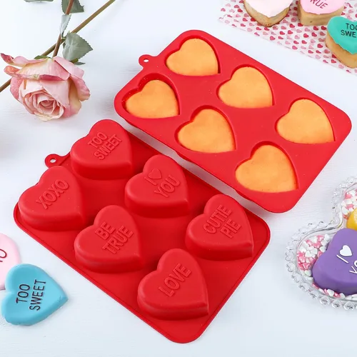 Vista 7 de Webake Molde Grande de Corazón de Conversación para Hornear, Moldes de Pastel de Silicona con Forma de Corazón de 6 Cavidades, Bandejas para Pastel