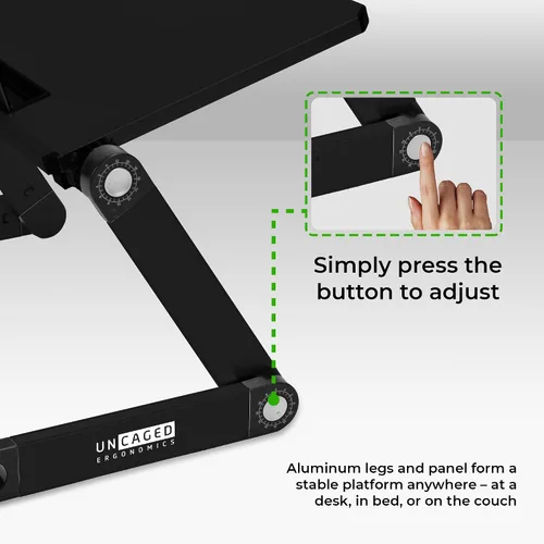 Vista 5 de Uncaged Ergonomics WorkEZ luz - Cooler para laptop de aluminio, ergonómico, portable, superligero, soporte para tablets y libros, Negro