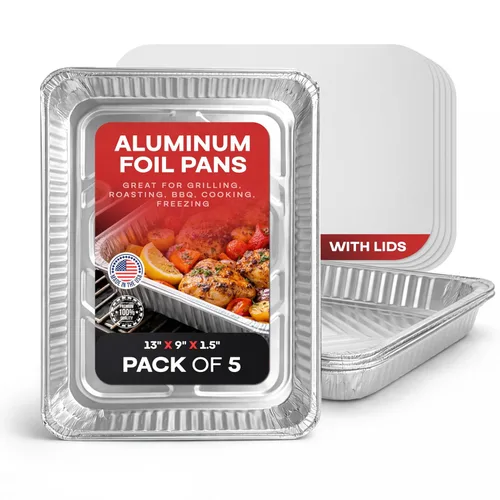Vista 11 de IDL Packaging Sartenes de papel de aluminio oblongos de 4 libras – 13 x 9 x 1.5 pulgadas (paquete de 5) – Platos desechables de aluminio