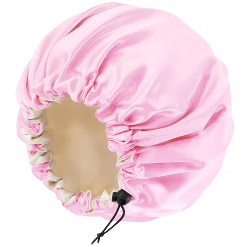 Vista 14 de Gorro de seda de satén para cabello rizado, gorro trenzado para dormir, para mujer, grande, doble capa ajustable (2 unidades, negro) Double Layer