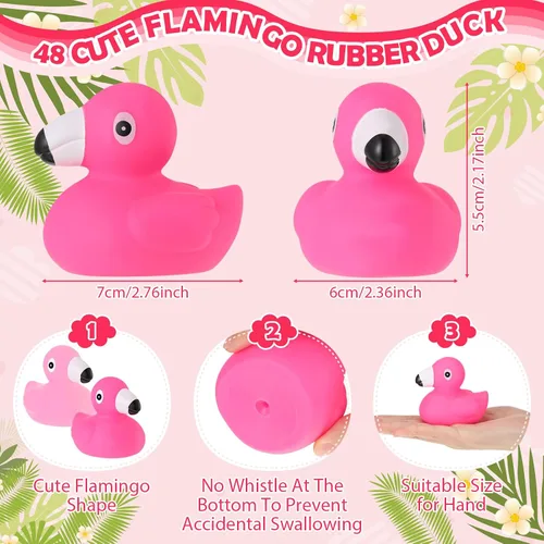 Vista 2 de Jerify 48 piezas de pato de goma flamenco a granel rosa para niños, patos flotantes de verano para playa, patos de goma para baby shower, regalos