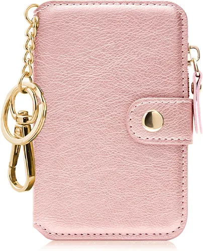 Vista 53 de Cartera con llavero, tarjetero con bloqueo RFID de piel, funda para tarjetas de crédito con cremallera para mujer