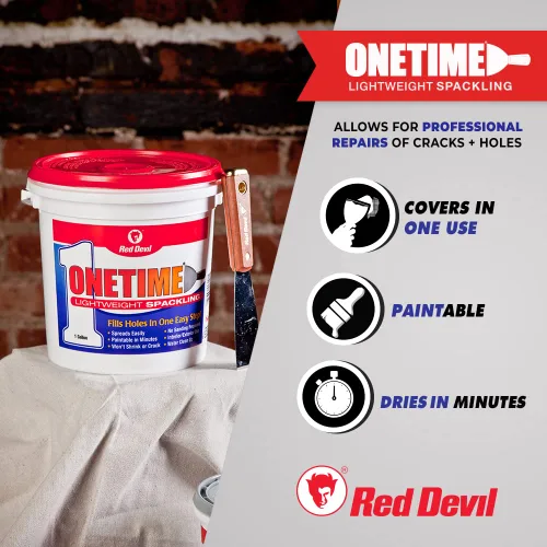 Vista 2 de Red Devil 0541 ONETIME Spackle ligero para reparación de paredes, masilla para agujeros en paneles de yeso, 1 galón, blanco, fabricado en EE. UU