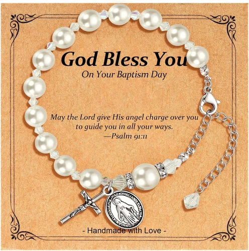 Vista 9 de C-leen Regalos de primera comunión para niñas, pulsera de cruz para la primera comunión, regalos religiosos para adolescentes, regalos