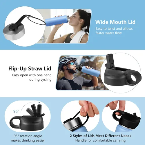 Vista 6 de S AFSTAR Botella de agua de acero inoxidable de 22 onzas, doble pared aislada al vacío, botella de agua deportiva con tapa y popote abatible Azul
