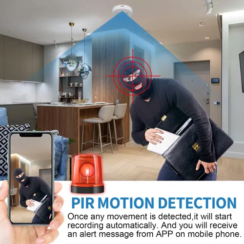 Vista 4 de Cámara oculta Detector de humo Video Cámara pequeña 1080P HD Cámara inalámbrica WiFi con visión nocturna y detección de movimiento Cámara