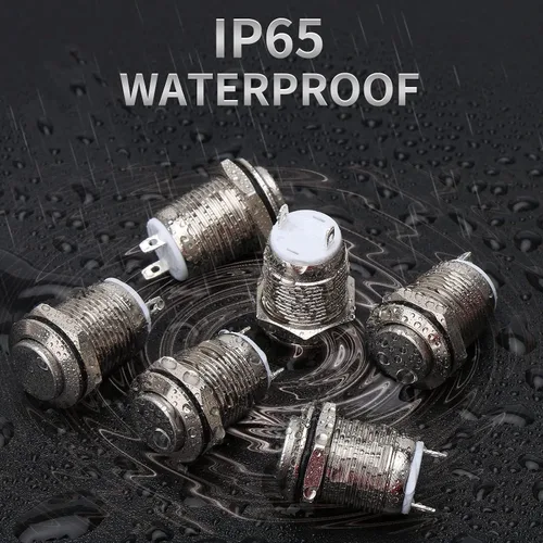 Vista 6 de STARELO 6 interruptores de botón momentáneos de 0.472 pulgadas, carcasa plateada, interruptor de botón impermeable IP65, acero inoxidable 1