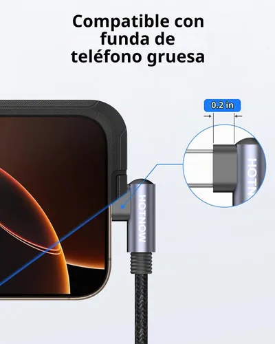 Vista 6 de Cable USB C a USB C en ángulo recto de 0.5 pies, paquete de 3 cables de carga corta USB C de 6 pulgadas, cables de carga rápida de 65 W para iPhone