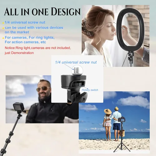 Vista 6 de Soporte de trípode para teléfono Selfie Stick de 60 pulgadas, accesorios de cámara profesional con registro remoto inalámbrico compatible con iPhone