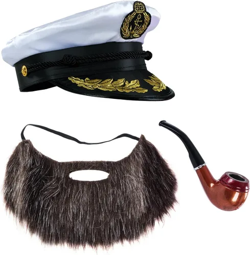 Vista 8 de Tigerdoe Sombrero de capitán de yate, sombrero de marinero y gafas de sol de aviador, disfraz de marinero