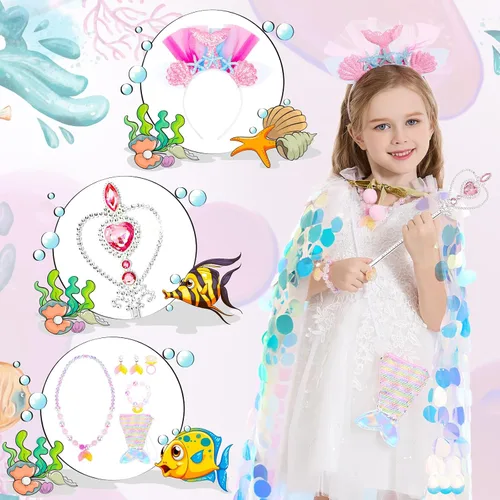 Vista 4 de LIMIROLER Juego de 9 piezas de disfraz de princesa para niñas de 3 a 8 años, gran regalo para cumpleaños, Navidad, Halloween