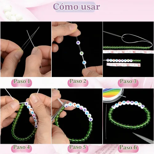 Vista 6 de LPBeads 12 rollos de 0.8mm de hilo elástico para hacer joyería de pulseras con agujas y regla para ensartar cuentas