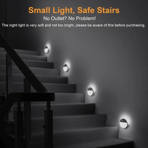 Vista 2 de YUNLEX Paquete de 2 luces nocturnas a batería, luces de inodoro, luz de sensor de movimiento pequeño de 2.6 pulgadas, luces adhesivas, 3 modos
