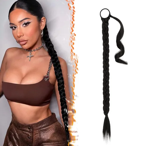 Vista 74 de Barsdar Extensión de 26 Pulgadas de Cola de Caballo Trenzada Larga con Banda Elástica - Extensiones de Cabello en Cola de Caballo Recta y Elegante