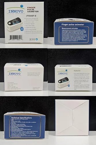Vista 8 de Innovo Oxímetro de pulso de la yema del dedo iP900BP-B elegible para FSA/HSA, monitor de oxígeno en sangre con aplicación gratuita, pletismógrafo e